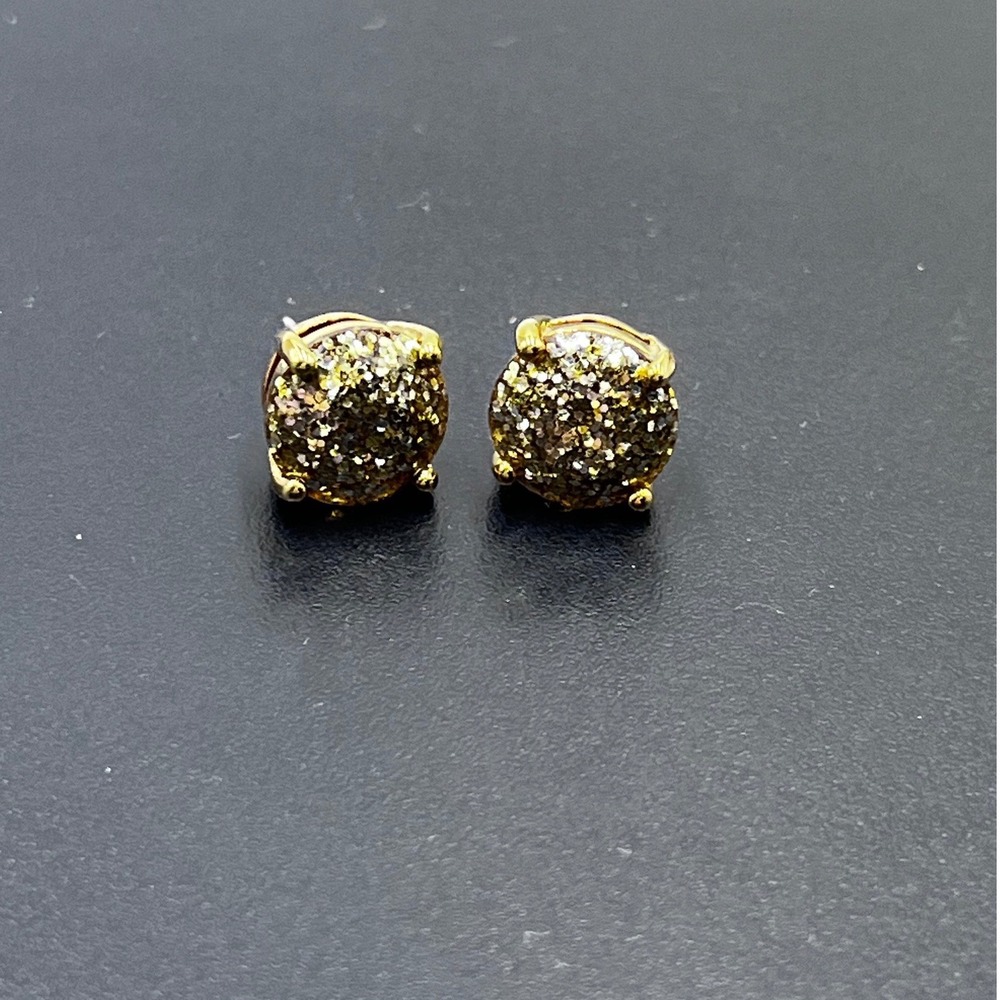 Kate Spade Glitzy Party Round Gold Glitter Gold Plated Stud Earrings